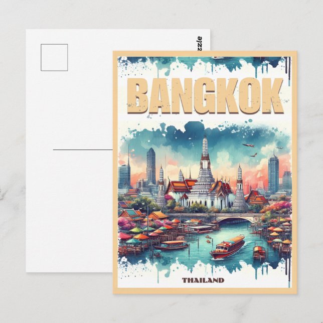 Postal Skyline de la ciudad de Bangkok - Regalos de viaje (Anverso / Reverso)