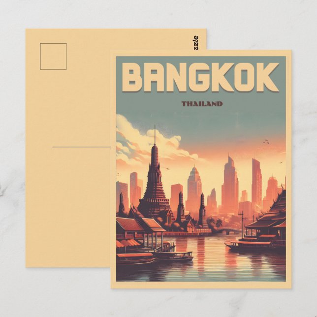 Postal Skyline de la ciudad de Bangkok retro - Regalos de (Anverso / Reverso)