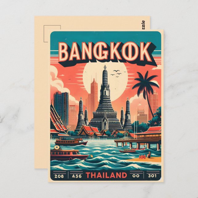 Postal Skyline de la ciudad de Bangkok retro - Regalos de (Anverso / Reverso)