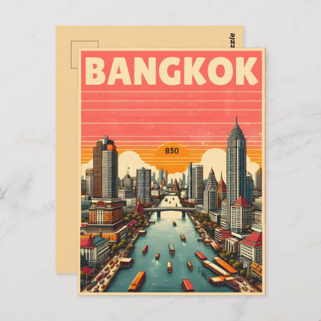 Postal Skyline de la ciudad de Bangkok retro - Regalos de (Anverso / Reverso)