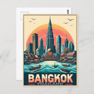 Postal Skyline de la ciudad de Bangkok retro - Regalos de