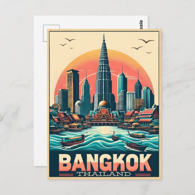 Postal Skyline de la ciudad de Bangkok retro - Regalos de (Anverso / Reverso)