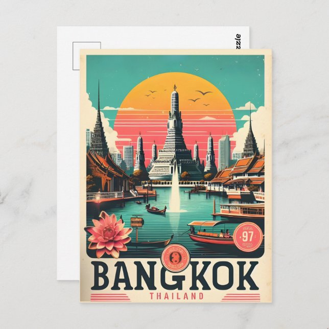 Postal Skyline de la ciudad de Bangkok retro - Regalos de (Anverso / Reverso)