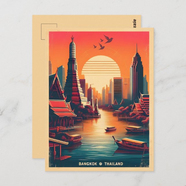 Postal Skyline de la ciudad de Bangkok retro - Regalos de (Anverso / Reverso)