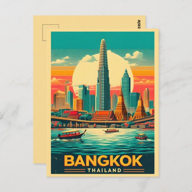 Postal Skyline de la ciudad de Bangkok retro - Regalos de (Anverso / Reverso)