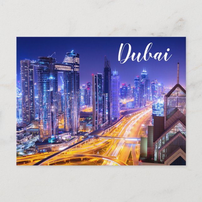 Postal Skyline de la noche Dubai Emiratos Árabes Unidos (Anverso)