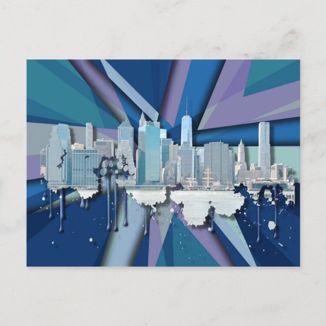 Postal Skyline de Nueva York | Azul 3D (Anverso)
