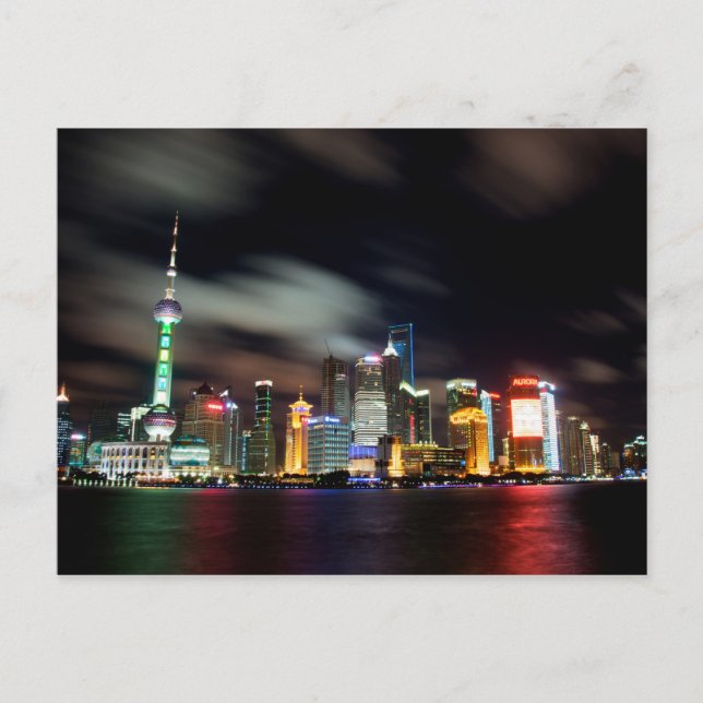 Postal Skyline de Shanghai por noche (Anverso)