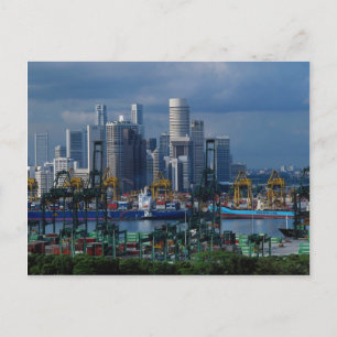 Postal Skyline de Singapur con puerto de contenedores de