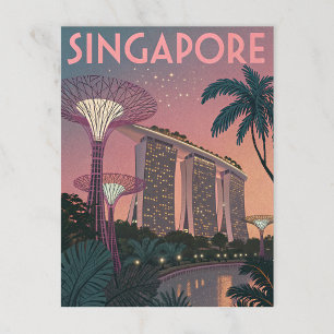 Postal Skyline de Singapur en arte retro futurista