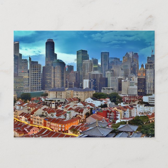 Postal Skyline de Singapur visto desde Chinatown al atard (Anverso)