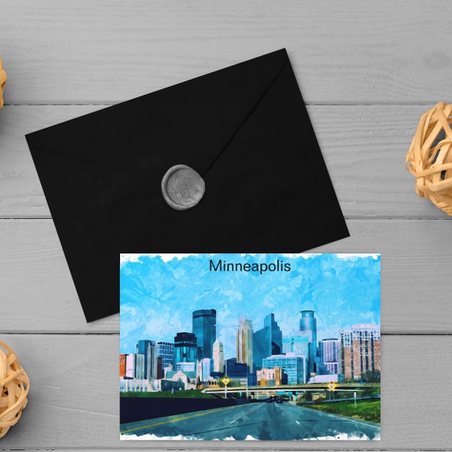 Postal Skyline de viajes Minneapolis Minnesota (minneapolis minnesota retro travel postcard)