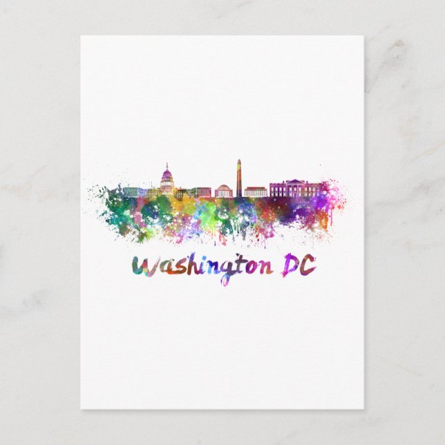 Postal Skyline de Washington DC en acuarela (Anverso)
