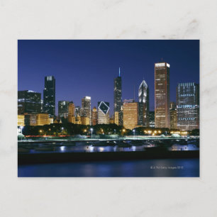 Postal Skyline del centro de Chicago de noche