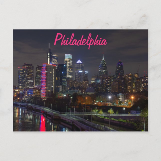 Postal Skyline Filadelfia de noche (Anverso)