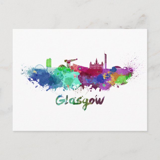Postal Skyline Glasgow en acuarela (Anverso)