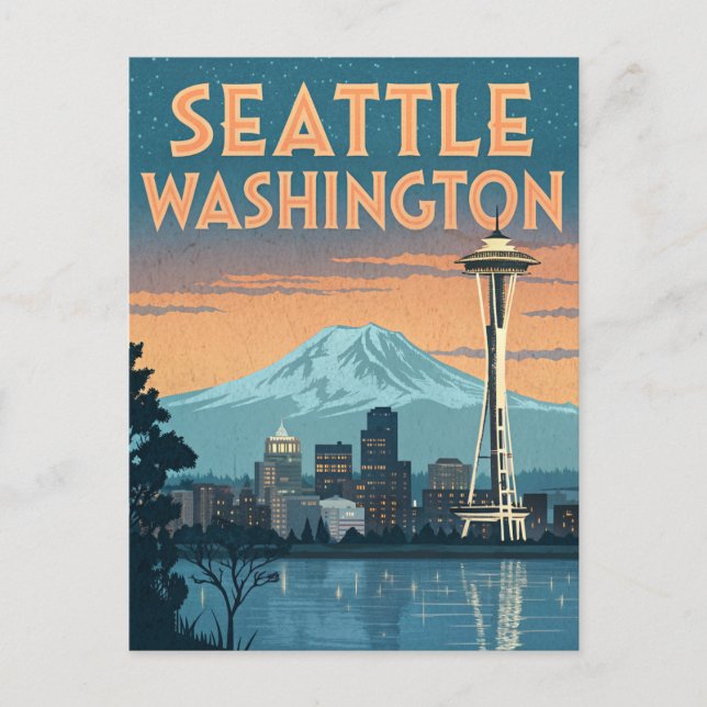 Postal Skyline Retro de Seattle Washington (Anverso)