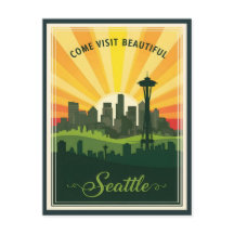 Skyline Retro Seattle con aguja espacial al atarde