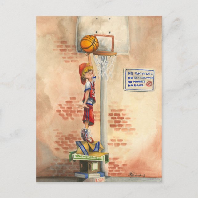 Postal Slam Dunk en Basketball Hoop por Jay Throckmorton (Anverso)