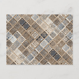 Postal Slate Blue Brown Sari Mosaic Pattern Art