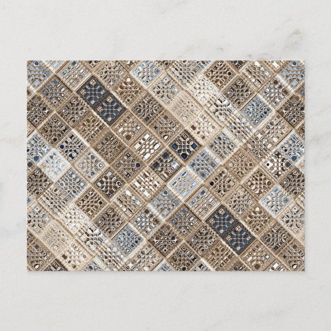 Postal Slate Blue Brown Sari Mosaic Pattern Art (Anverso)