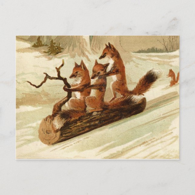 Postal Sledding del navidad del vintage de los (Anverso)