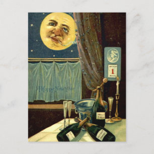 Postal Sleepy Año Nuevo Luna después del Fiesta