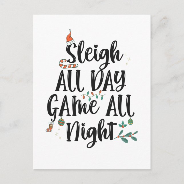 Postal Sleigh All Day Game all Night Funny Navidades (Anverso)