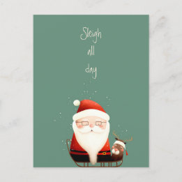 Postal Sleigh All Day Santa Claus Cita divertida