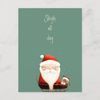 Postal Sleigh All Day Santa Claus Cita divertida