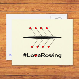 Postal Slogan de Love Rowing y barco