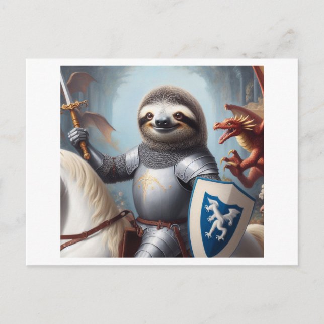 Postal Sloth Knight contra los dragones (Anverso)