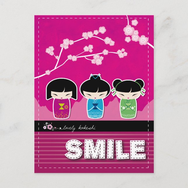 Postal "SMILE" de Kokeshi (Anverso)