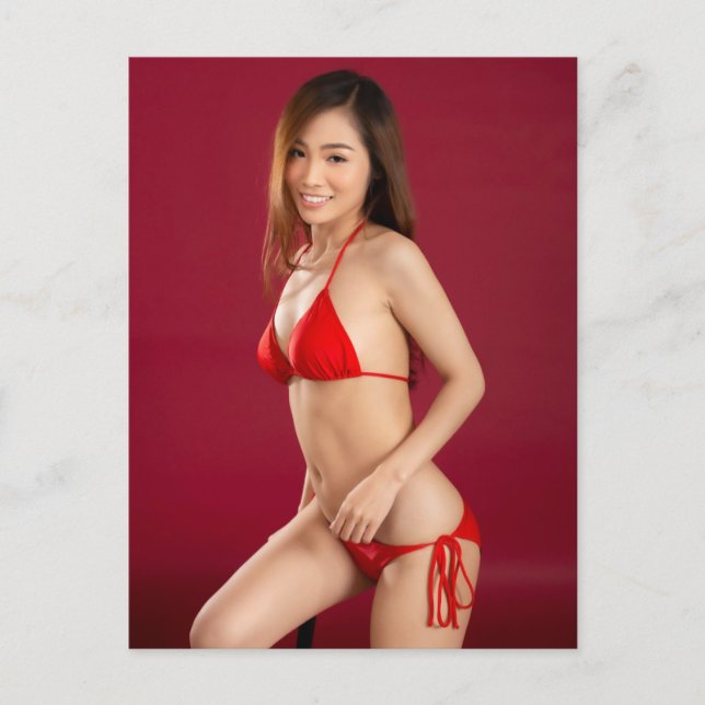 Postal Smiling Woman In Red Bikini (Anverso)