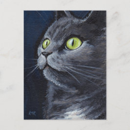 Postal Smokey | Retrato Gato Gris Gris Azul Ojo Verde