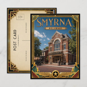 Postal Smyrna Delaware Arte Deco Vintage Edad Dorada