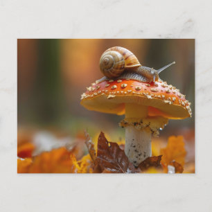 Postal Snail encima de la seta linda escena natural
