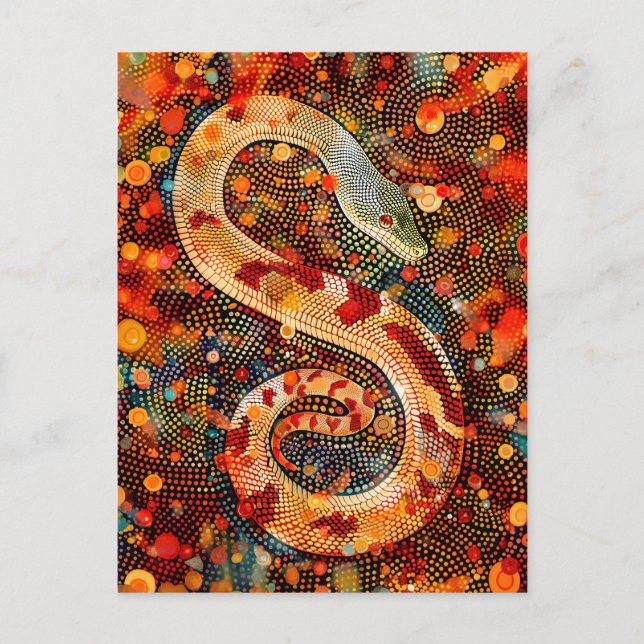 Postal Snake en el estilo de arte de dot aborigen (Anverso)