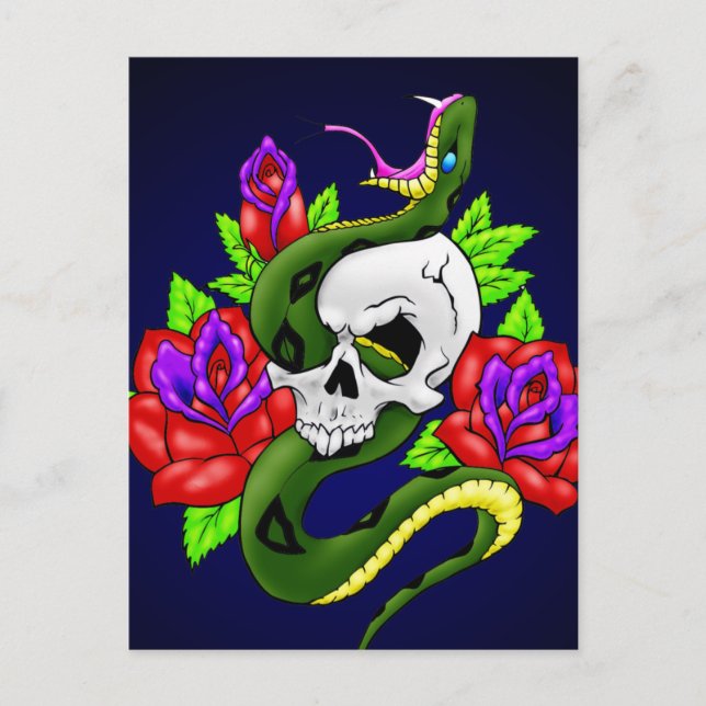 Postal Snake, Skull y Rosas (Anverso)