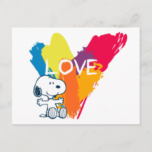 Postal Snoopy   Corazón de amor arcoiris