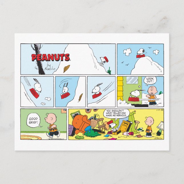 Postal Snoopy Sled Riding Food Dish (Anverso)