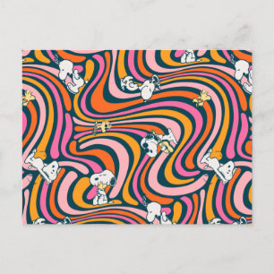 Postal Snoopy & Woodstock Groovy Vibes Patrón púrpura