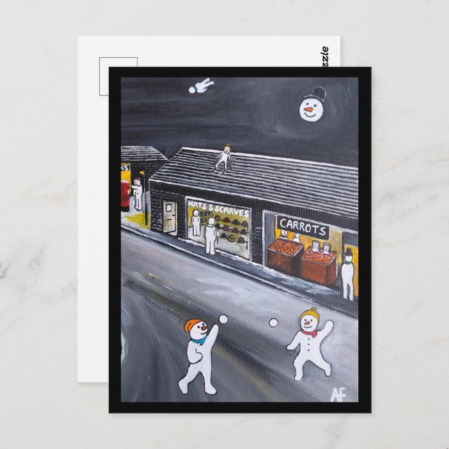 Postal Snow Town Painting by Alfred Fox (Anverso / Reverso)