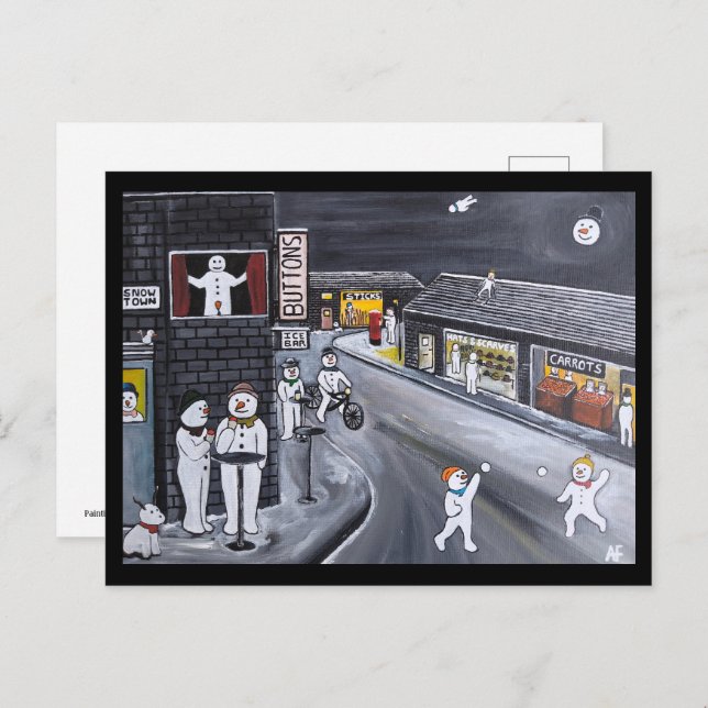 Postal Snow Town Painting by Alfred Fox (Anverso / Reverso)