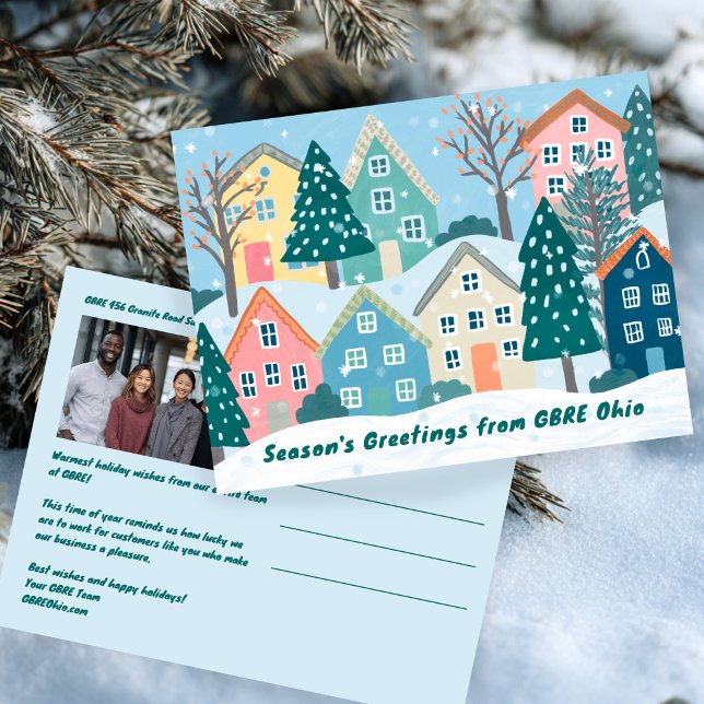 Postal Snow Winter Village Holiday Christmas CUSTOM Photo (Snow Winter Village Holiday Corporate Business Office Christmas CUSTOM Photo Postcard
)