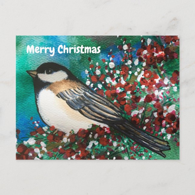 Postal Snowberries Chickadee Forest Feliz Navidad (Anverso)