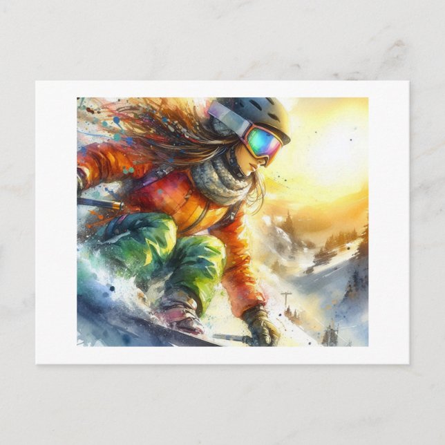 Postal Snowboard Adventure at Sunset,  (Anverso)