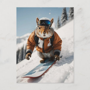 Postal Snowboard Squirrel Wintertime Whimsical Animal