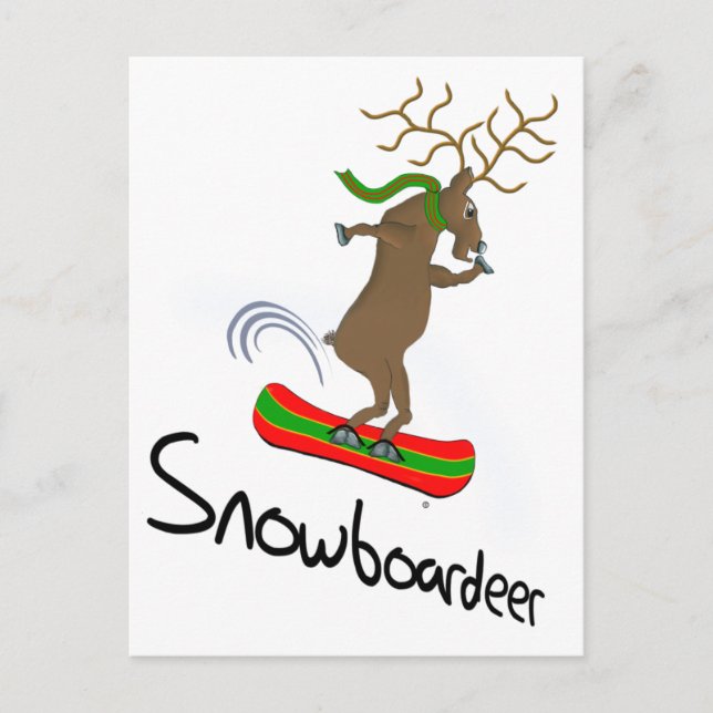 Postal Snowboardeer Gracioso Reno Snowboarding (Anverso)