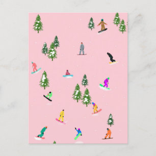 Postal Snowboarders Rosado Snowboard Ilustracion